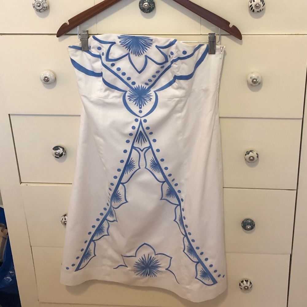 Lilly Pulitzer White + Blue Strapless Dress